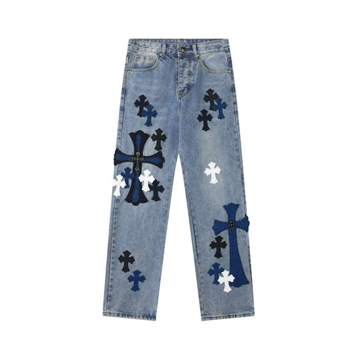 Chrome Hearts blue Silver Cross Patch Jeans