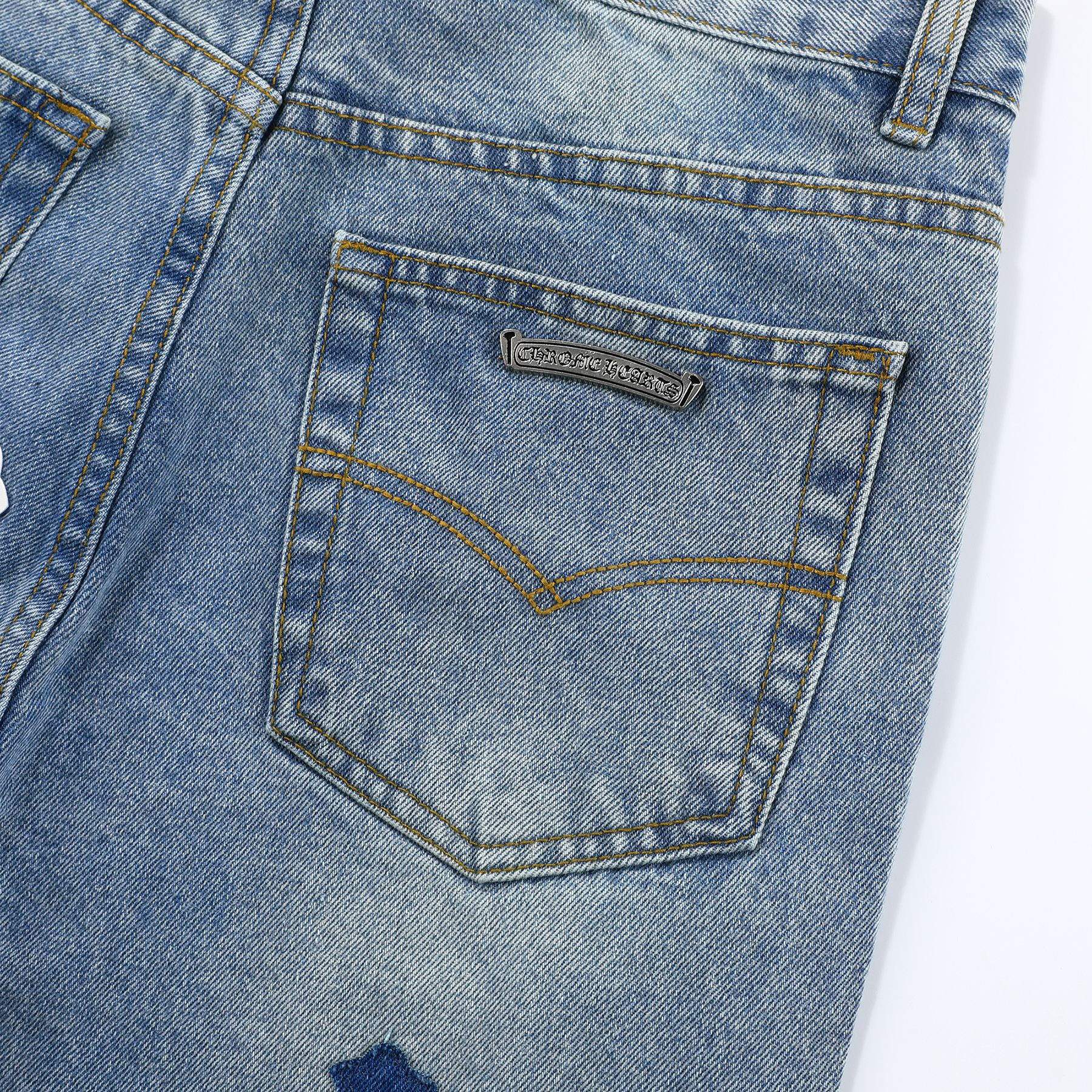 Chrome Hearts blue Silver Cross Patch Jeans