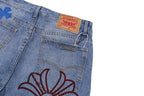 Chrome Hearts Extremely Rare Blue Cross Patch Spraypainted Jeans